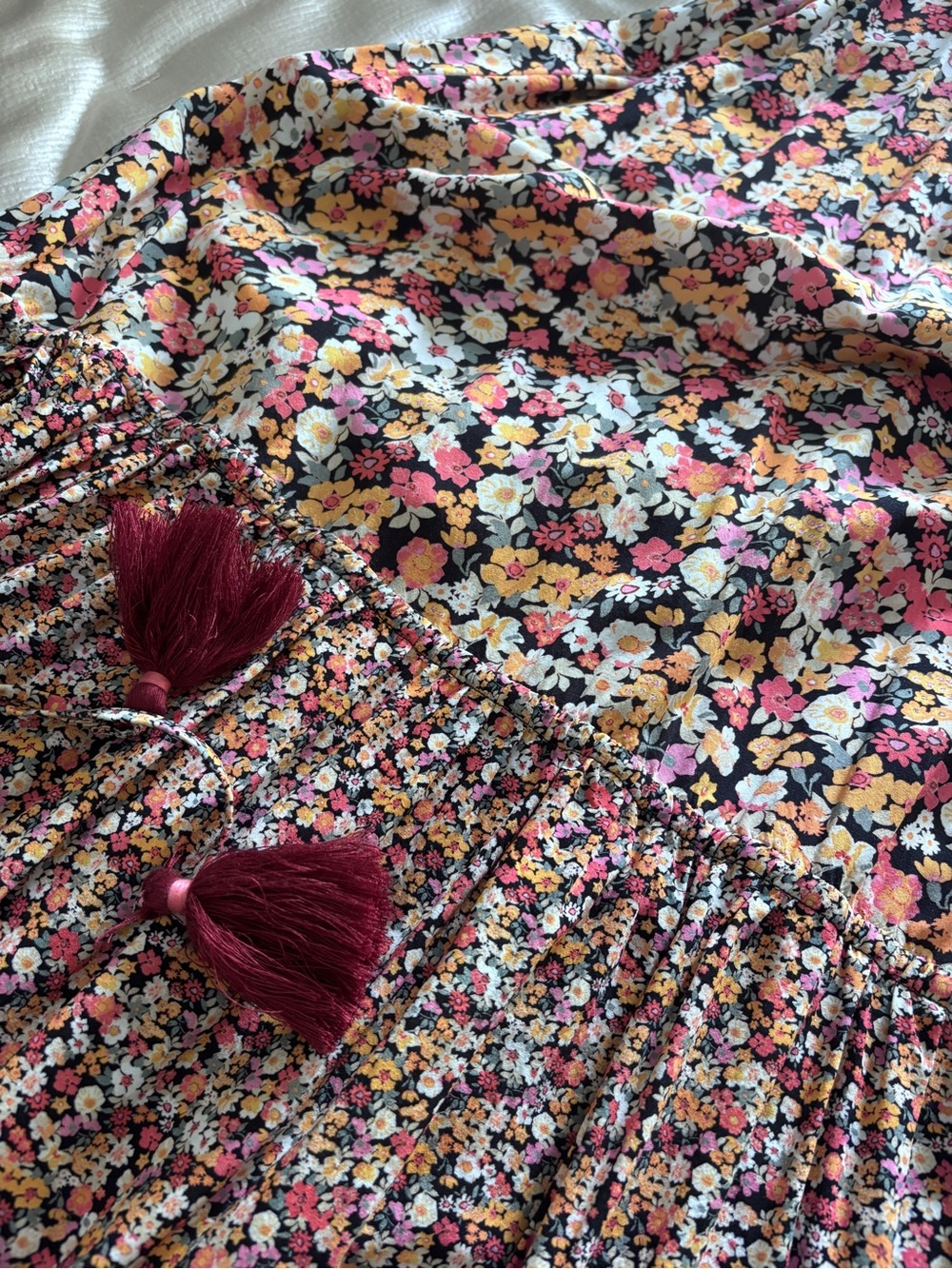 Anthropologie Maaji Calico Alessa Maxi Dress Floral Side Slits Tasseled Size S - Picture 9 of 9